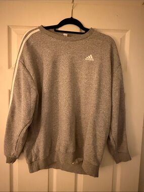 adidas Heather Gray Crew Sweatshirt with White Shoulder Stripes